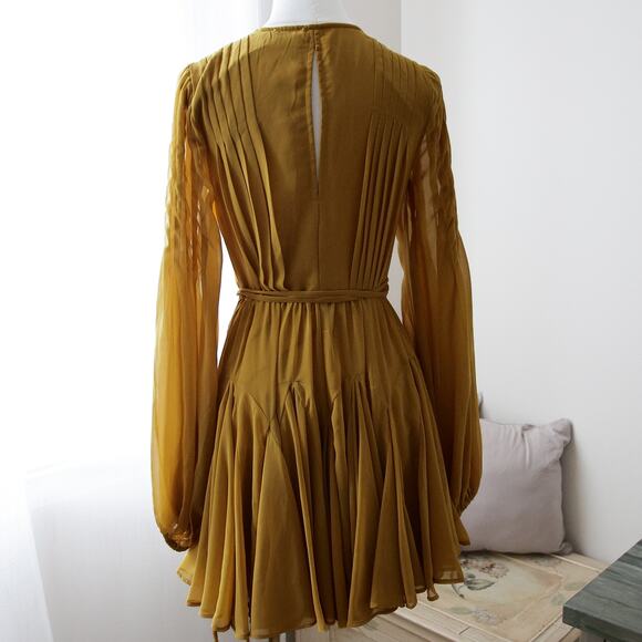 ASOS DESIGN wrap balloon sleeve mustard mini dress size 4 - Picture 5 of 7